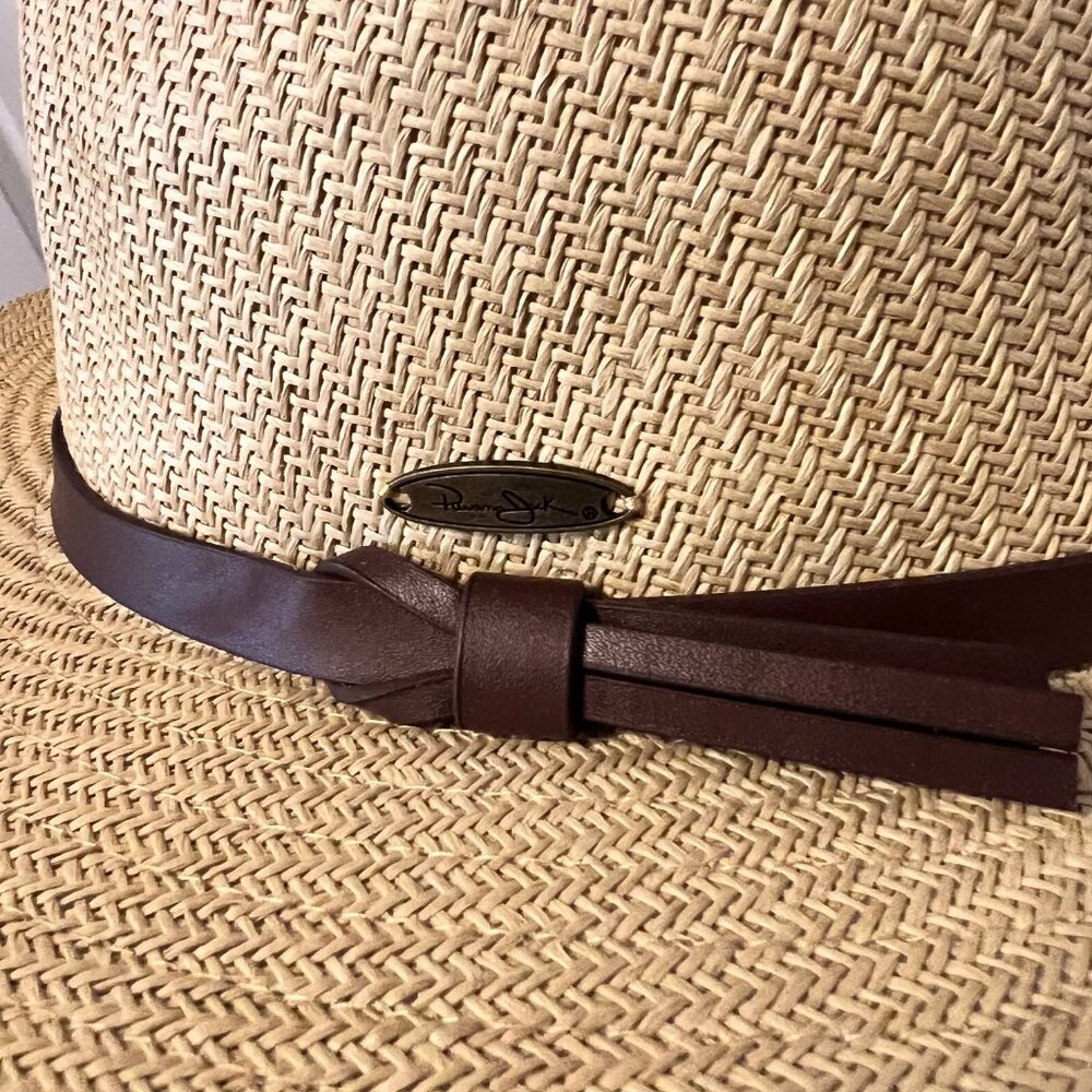 Panama Jack Original Tan Straw Natural Hat-Brown Band-12 1/2' dia.-Inside 6 1/2 - Picture 13 of 15